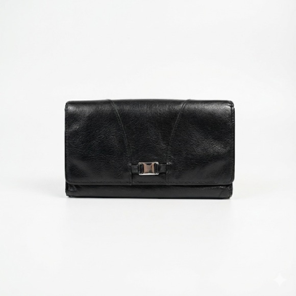Wilsons Leather wallet clutch black leather snap organizer